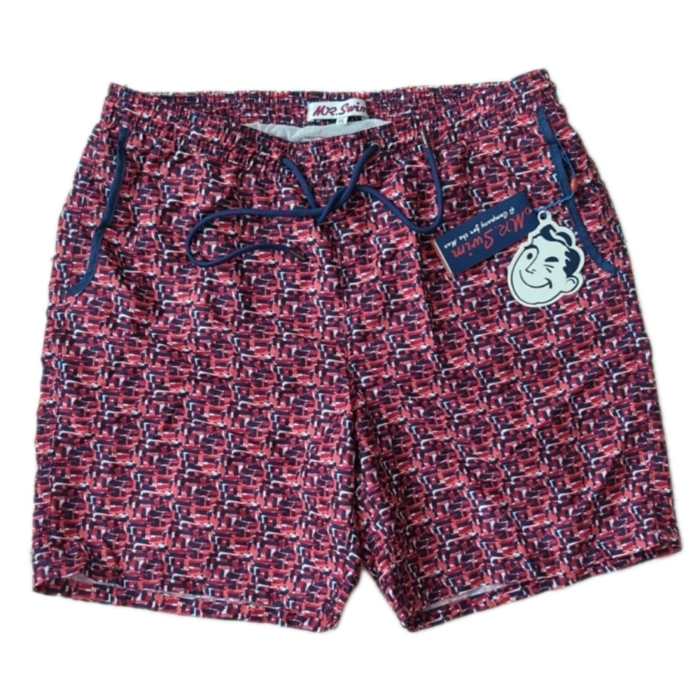 Mr.Swim Geo Chevron Red/Orange Mesh Swim Trunk Shorts Size XXL NWT